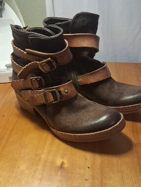 A.S 98 Women's Brown Leather Buckle Ankle Boots Size 39